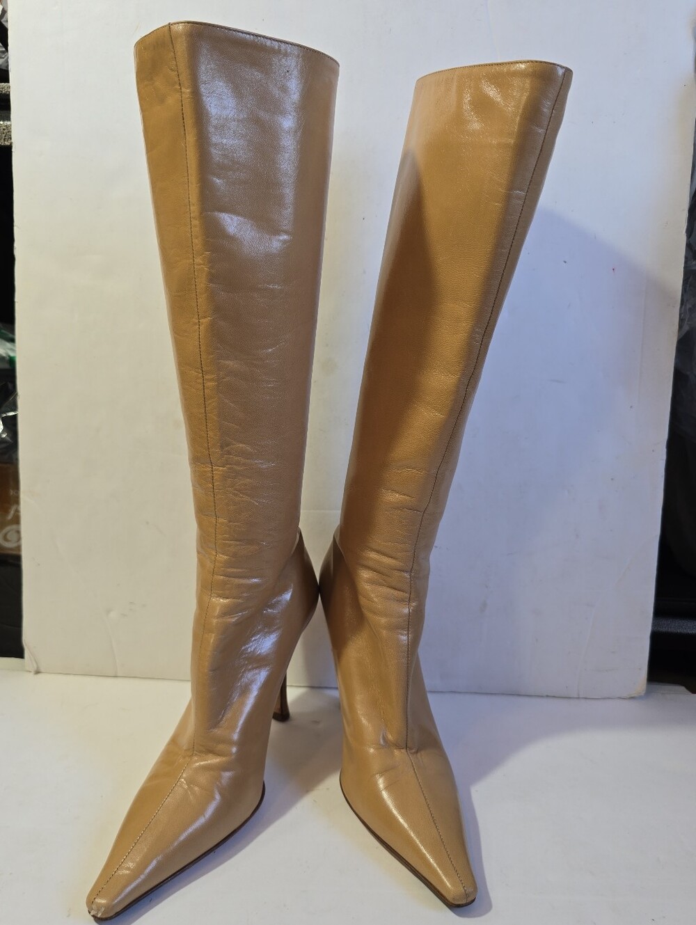Jimmy Choo Stiletto Classic Pointed-Toe Knee-High Boot in Tan Size 35.5 Euro